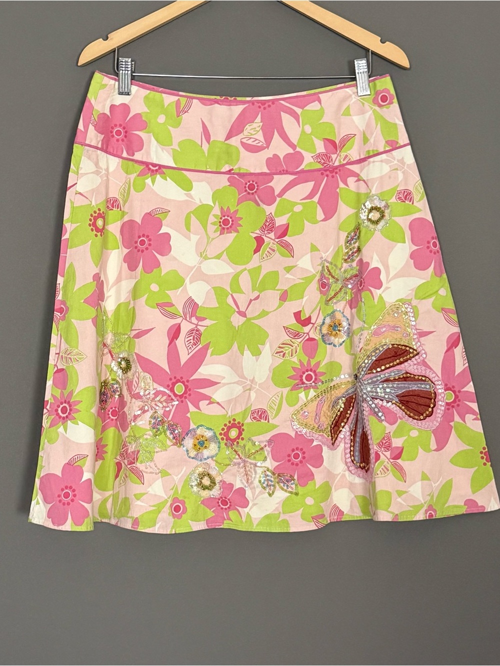 vtg Y2K Persaman NY Butterfly Floral Sequin Embellished Skirt Pink Coquette 12